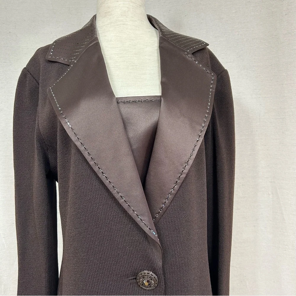 St. John Evening Classic Brown Wool Blend Knit Blazer Jacket Sz. 10 - Picture 2 of 10